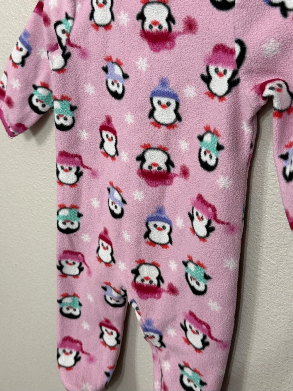 Babies R Us Pink Penguin Fleece Footed Pajamas Size 9M